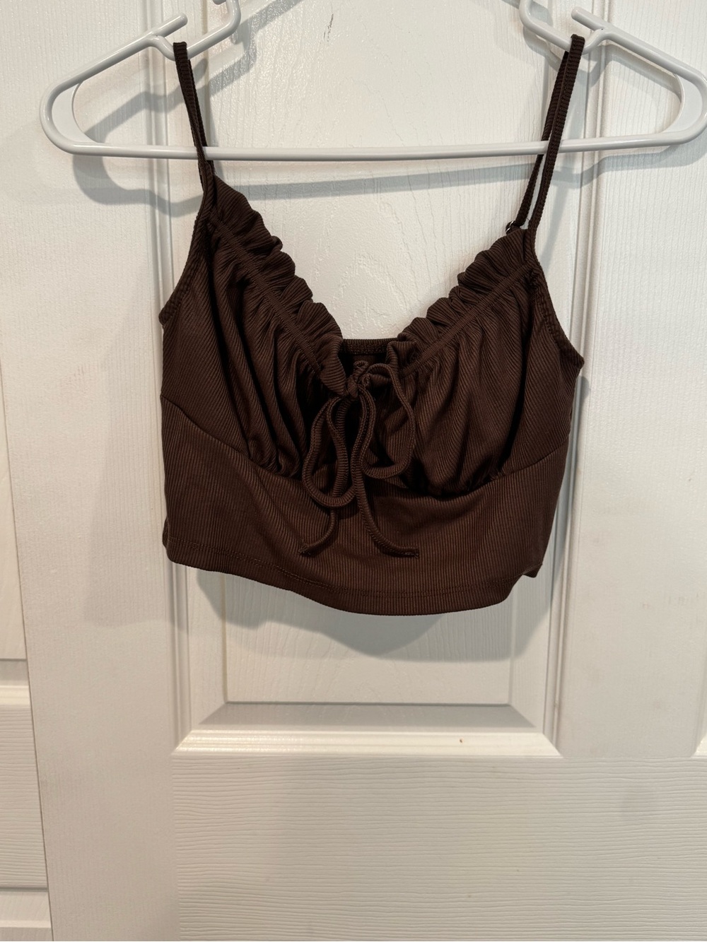 Brown Ruched Tie-Front Crop Tank Top